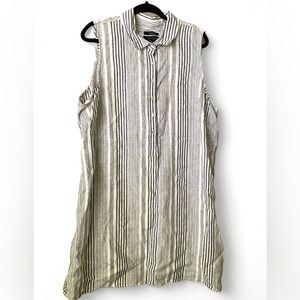 New Tahari Linen Black White Stripe Shirt Dress 2X NWOT